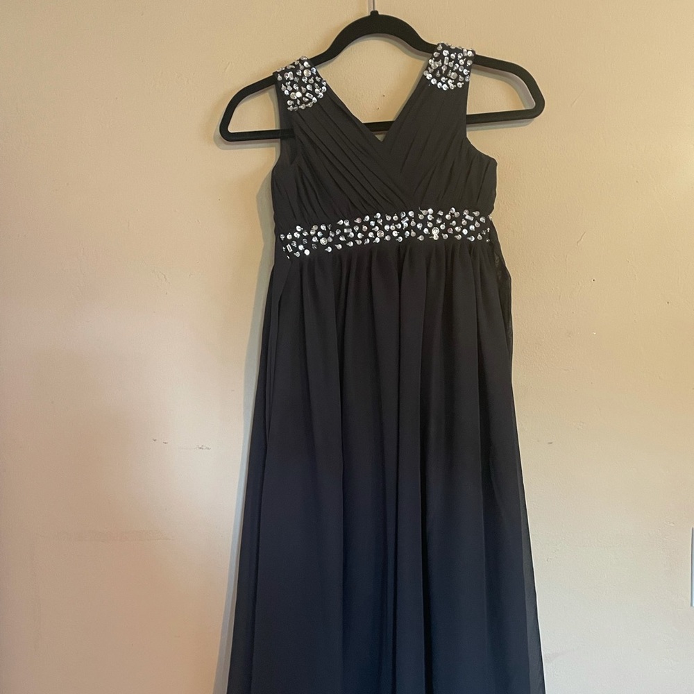 Girls size n8 black long dress with sliver accents